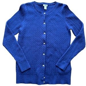 L.L. Bean cable knit button up cardigan sweater women’s med M Royal blue